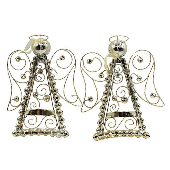 Vintage Angel Decor Set 2 Wire Bells Gold Toned Holiday Decorative Hanging 12x9" - Picture 3 of 9